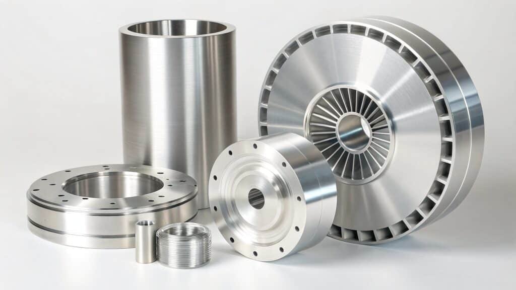 A visual comparison: one side shows common aluminum products (like foil or cans), while the other shows high-precision aerospace components (like turbine blades or wing structures) made of specialized aluminum alloys.